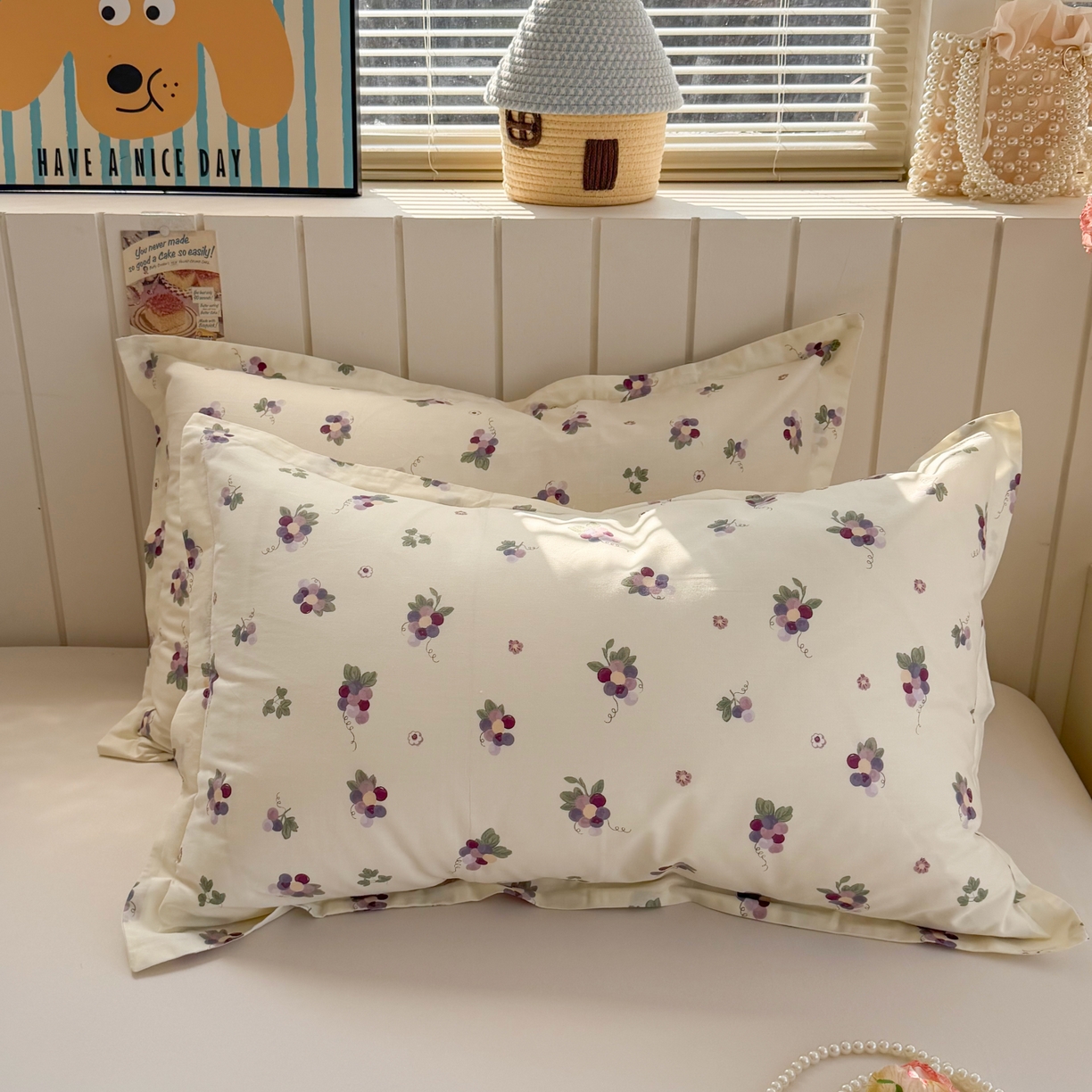 91家纺网 家纺一手货源 找家纺 百寐 2026新款13372全棉信封印花系列枕套 紫葡萄