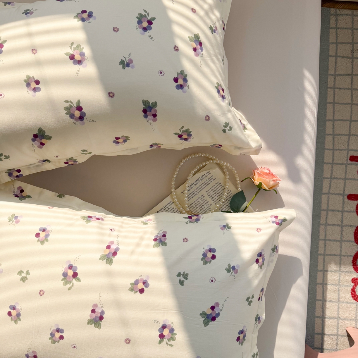 91家纺网 家纺一手货源 找家纺 百寐 2026新款13372全棉信封印花系列枕套 紫葡萄