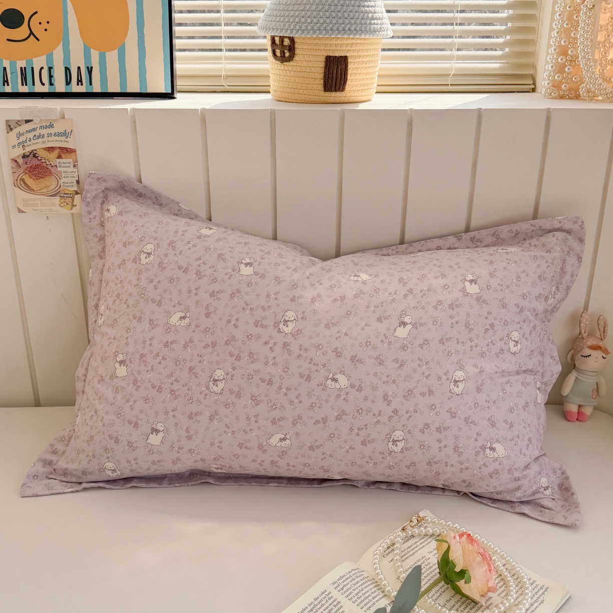 百寐 2026新款13372全棉信封印花系列枕套 紫小兔
