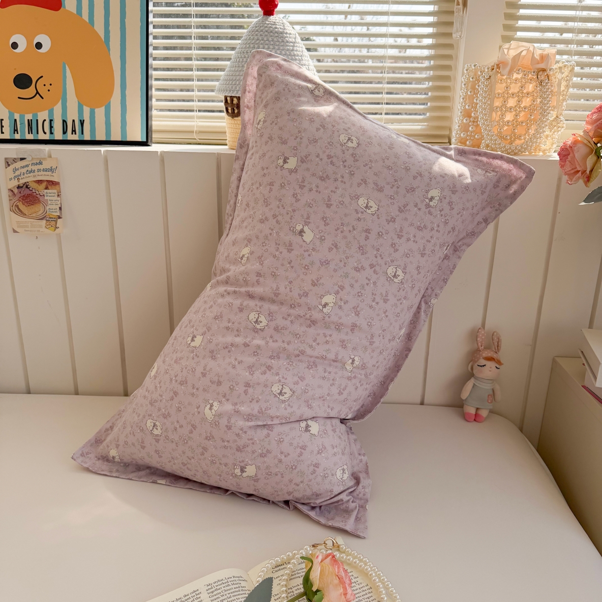 91家纺网 家纺一手货源 找家纺 百寐 2026新款13372全棉信封印花系列枕套 紫小兔