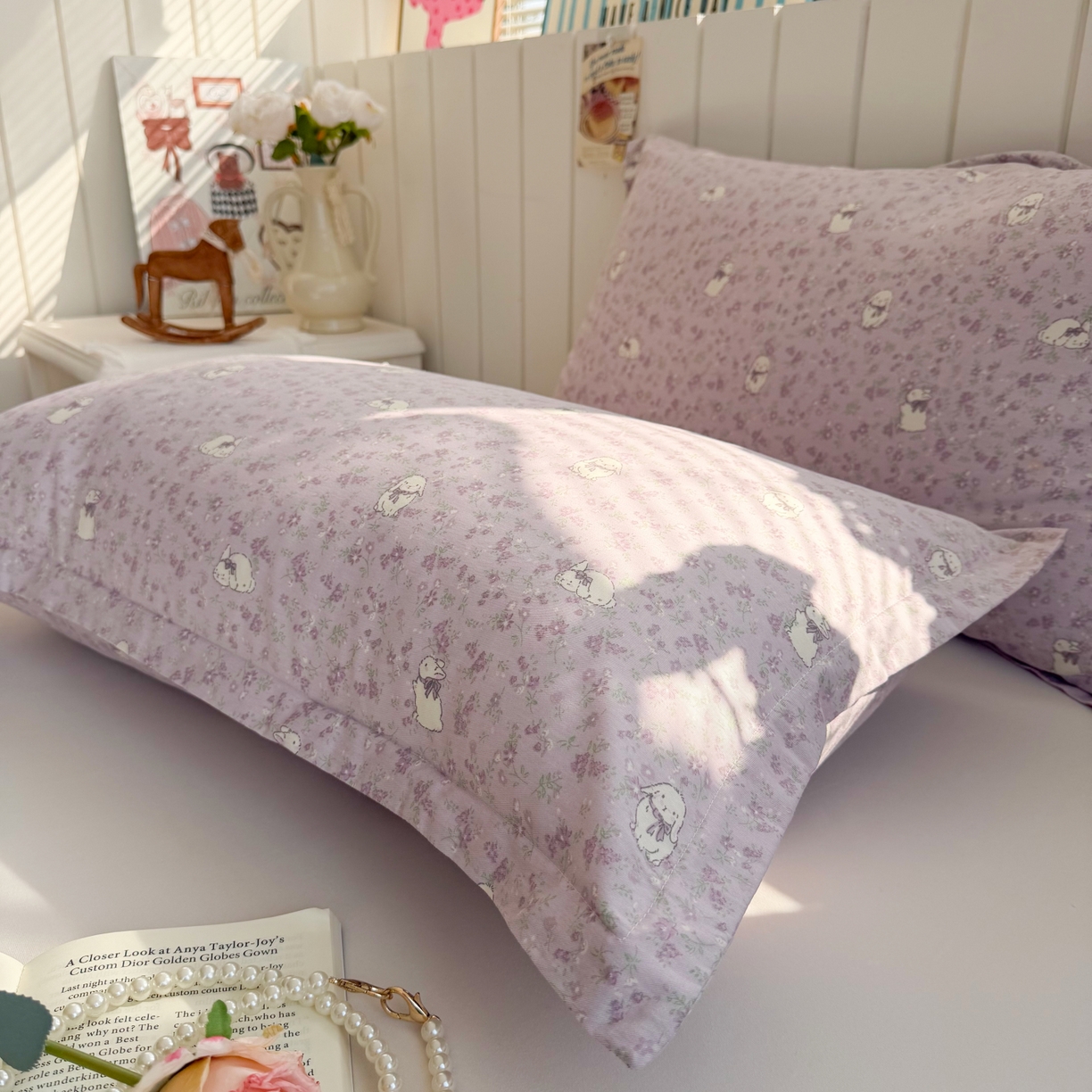 91家纺网 家纺一手货源 找家纺 百寐 2026新款13372全棉信封印花系列枕套 紫小兔