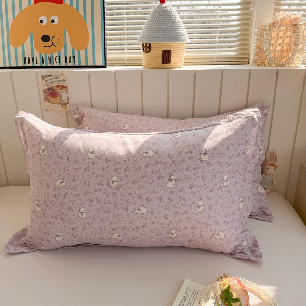 91家纺网 家纺一手货源 找家纺 百寐 2026新款13372全棉信封印花系列枕套 紫小兔