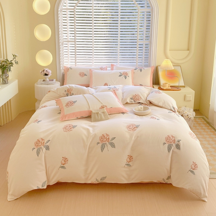 春皖家纺 2026高端直播热卖非遗A类全棉老粗布加厚床单款三件套-工艺款四件套 春晓米