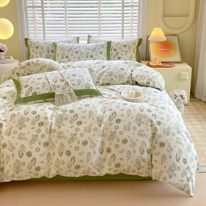 91家纺网 家纺一手货源 找家纺 春皖家纺 2026高端直播热卖非遗A类全棉老粗布加厚床单款三件套-工艺款四件套 浅韵绿