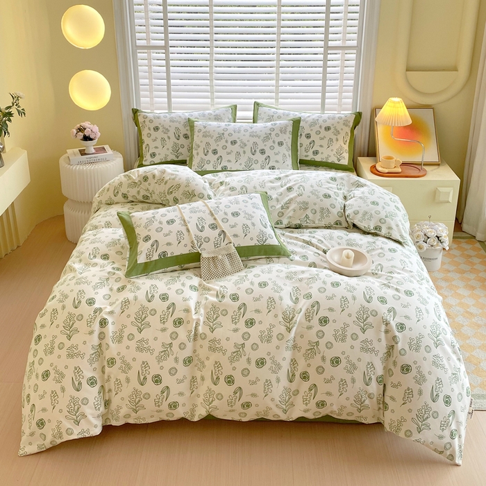 91家纺网 家纺一手货源 找家纺 春皖家纺 2026高端直播热卖非遗A类全棉老粗布加厚床单款三件套-工艺款四件套 浅韵绿