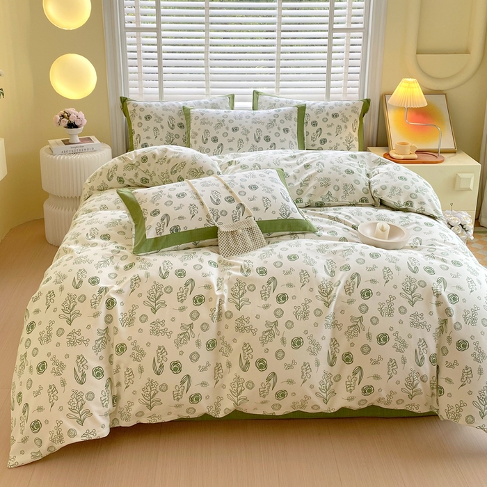 91家纺网 家纺一手货源 找家纺 春皖家纺 2026高端直播热卖非遗A类全棉老粗布加厚床单款三件套-工艺款四件套 浅韵绿