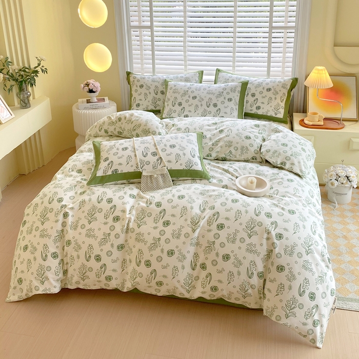 91家纺网 家纺一手货源 找家纺 春皖家纺 2026高端直播热卖非遗A类全棉老粗布加厚床单款三件套-工艺款四件套 浅韵绿