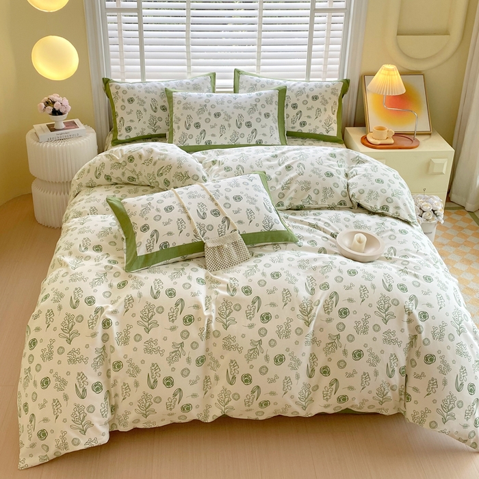 91家纺网 家纺一手货源 找家纺 春皖家纺 2026高端直播热卖非遗A类全棉老粗布加厚床单款三件套-工艺款四件套 浅韵绿