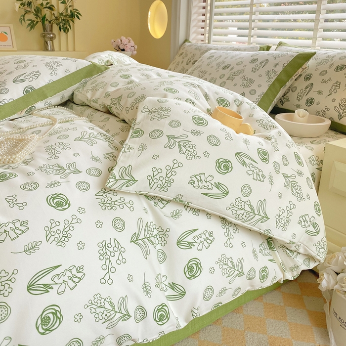 91家纺网 家纺一手货源 找家纺 春皖家纺 2026高端直播热卖非遗A类全棉老粗布加厚床单款三件套-工艺款四件套 浅韵绿