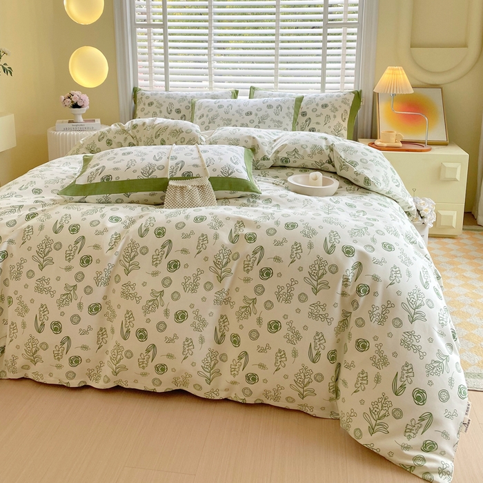 91家纺网 家纺一手货源 找家纺 春皖家纺 2026高端直播热卖非遗A类全棉老粗布加厚床单款三件套-工艺款四件套 浅韵绿