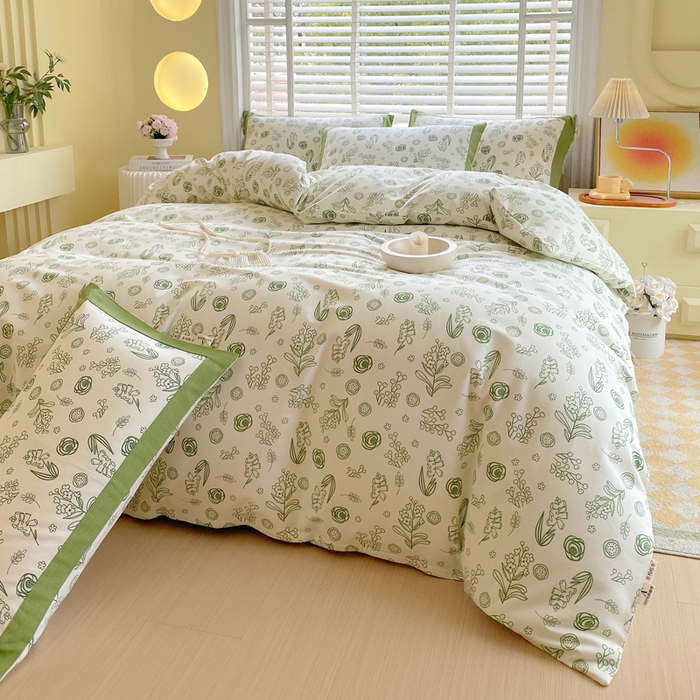 91家纺网 家纺一手货源 找家纺 春皖家纺 2026高端直播热卖非遗A类全棉老粗布加厚床单款三件套-工艺款四件套 浅韵绿