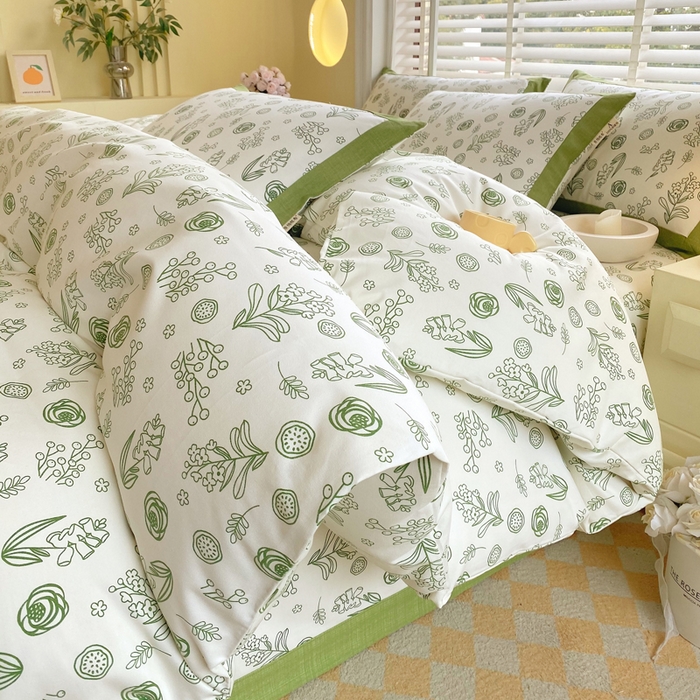 91家纺网 家纺一手货源 找家纺 春皖家纺 2026高端直播热卖非遗A类全棉老粗布加厚床单款三件套-工艺款四件套 浅韵绿