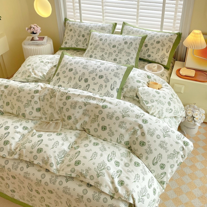 91家纺网 家纺一手货源 找家纺 春皖家纺 2026高端直播热卖非遗A类全棉老粗布加厚床单款三件套-工艺款四件套 浅韵绿