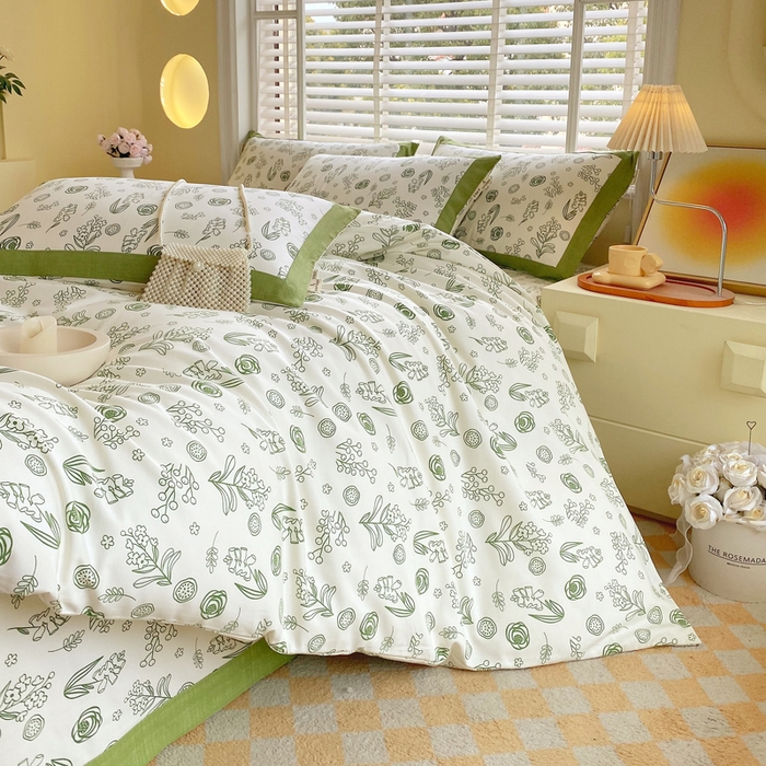 91家纺网 家纺一手货源 找家纺 春皖家纺 2026高端直播热卖非遗A类全棉老粗布加厚床单款三件套-工艺款四件套 浅韵绿