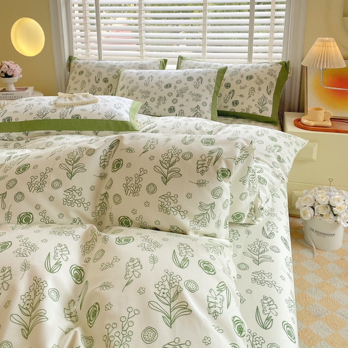 91家纺网 家纺一手货源 找家纺 春皖家纺 2026高端直播热卖非遗A类全棉老粗布加厚床单款三件套-工艺款四件套 浅韵绿