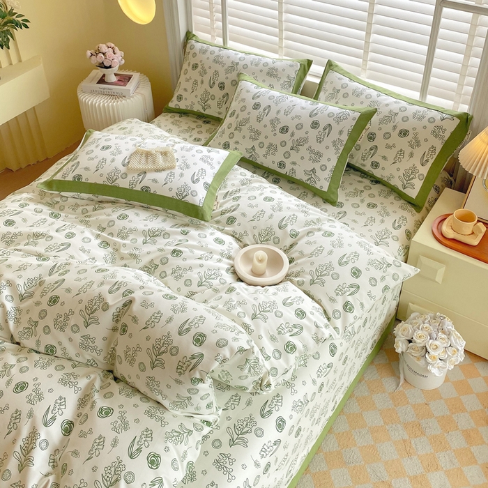 91家纺网 家纺一手货源 找家纺 春皖家纺 2026高端直播热卖非遗A类全棉老粗布加厚床单款三件套-工艺款四件套 浅韵绿