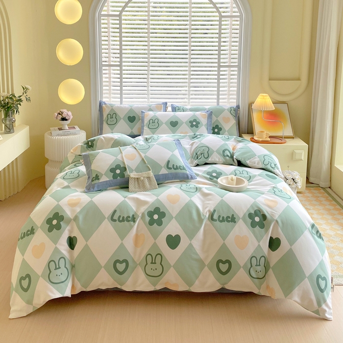 春皖家纺 2026高端直播热卖非遗A类全棉老粗布加厚床单款三件套-工艺款四件套 幸运