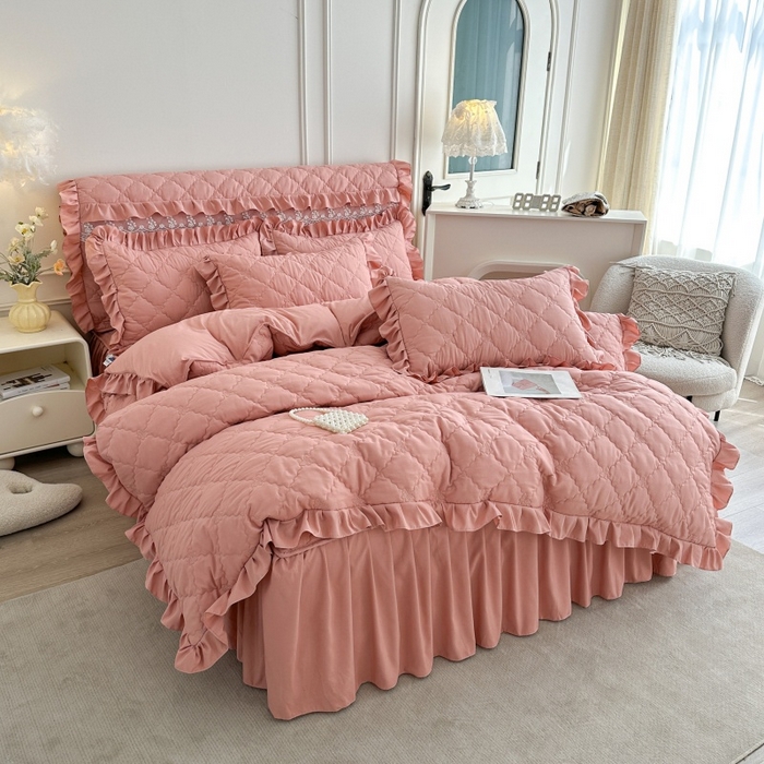 91家纺网 家纺一手货源 找家纺 怡源梦 2026新款A类亲肤棉床裙式床笠四件套-蝴蝶飞飞系列 豆沙