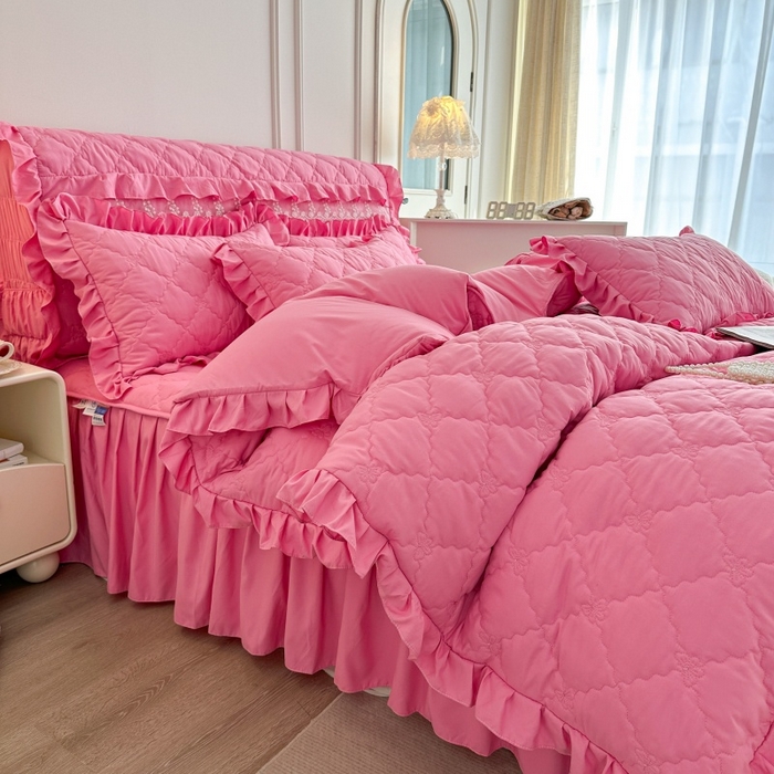 91家纺网 家纺一手货源 找家纺 怡源梦 2026新款A类亲肤棉床裙式床笠四件套-蝴蝶飞飞系列 粉色