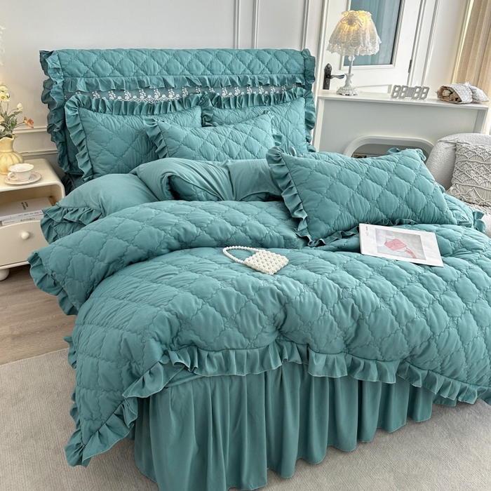 91家纺网 家纺一手货源 找家纺 怡源梦 2026新款A类亲肤棉床裙式床笠四件套-蝴蝶飞飞系列 蓝色