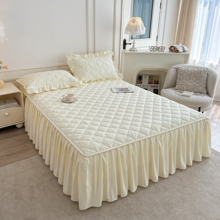 91家纺网 家纺一手货源 找家纺 怡源梦 2026新款A类亲肤棉床裙式床笠四件套-蝴蝶飞飞系列 米黄