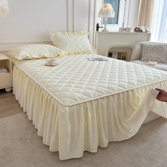 91家纺网 家纺一手货源 找家纺 怡源梦 2026新款A类亲肤棉床裙式床笠四件套-蝴蝶飞飞系列 米黄