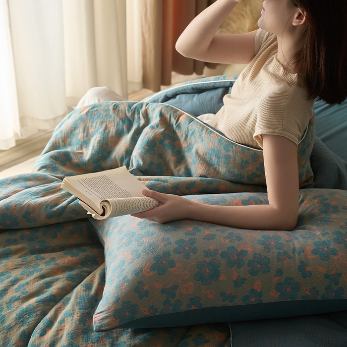 91家纺网 家纺一手货源 找家纺 （总）春皖家纺 2026新款全棉双层提花夏被四件套