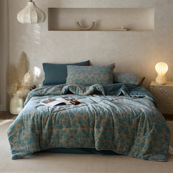 91家纺网 家纺一手货源 找家纺 春皖家纺 2026新款全棉双层提花夏被四件套 百灵斯顿