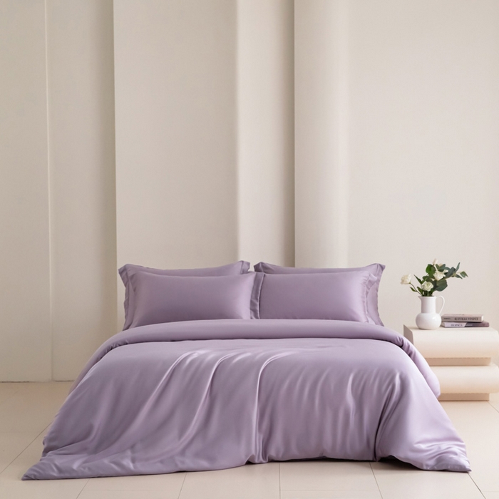 91家纺网 家纺一手货源 找家纺 禧澜庭 2026新款纯色夏季凉感天丝四件套莱赛尔纤维冰丝四件套 风信紫