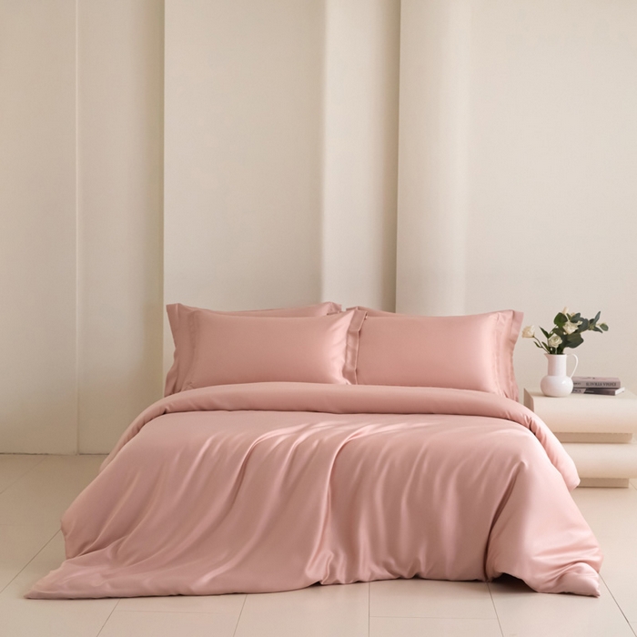 91家纺网 家纺一手货源 找家纺 禧澜庭 2026新款纯色夏季凉感天丝四件套莱赛尔纤维冰丝四件套 莲花粉