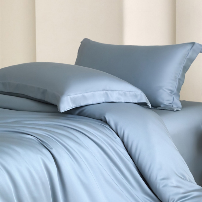 91家纺网 家纺一手货源 找家纺 禧澜庭 2026新款纯色夏季凉感天丝四件套莱赛尔纤维冰丝四件套 静雅蓝