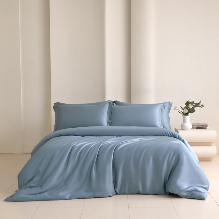 91家纺网 家纺一手货源 找家纺 禧澜庭 2026新款纯色夏季凉感天丝四件套莱赛尔纤维冰丝四件套 静雅蓝