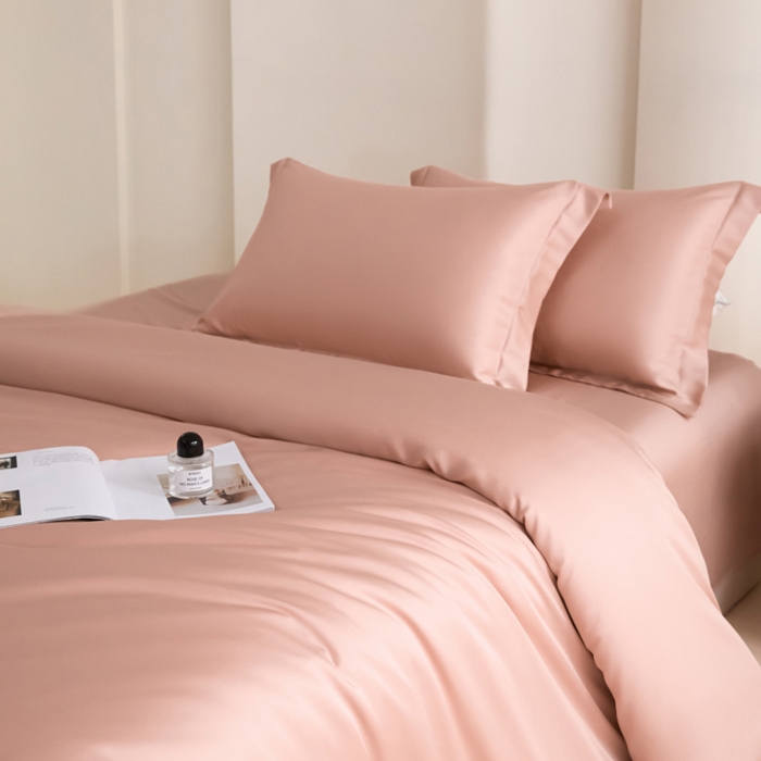 91家纺网 家纺一手货源 找家纺 禧澜庭 2026新款纯色夏季凉感天丝四件套莱赛尔纤维冰丝四件套 莲花粉