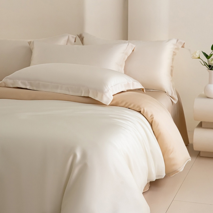 91家纺网 家纺一手货源 找家纺 禧澜庭 2026新款纯色夏季凉感天丝四件套莱赛尔纤维冰丝四件套 玉乳香槟