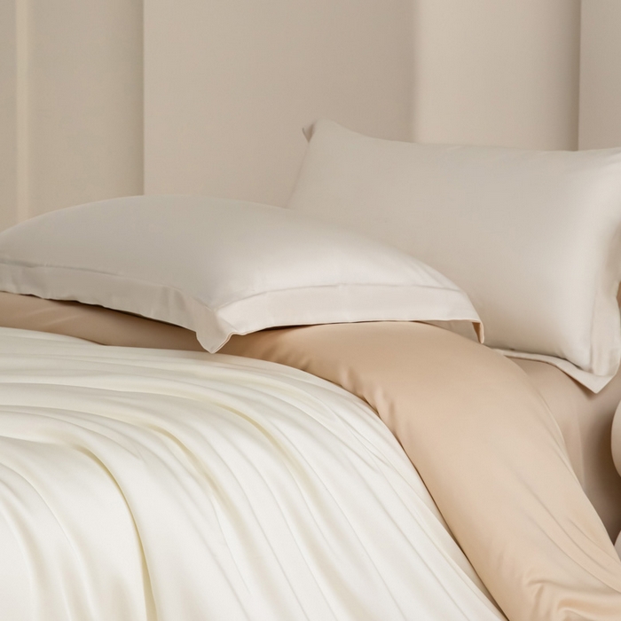 91家纺网 家纺一手货源 找家纺 禧澜庭 2026新款纯色夏季凉感天丝四件套莱赛尔纤维冰丝四件套 玉乳香槟