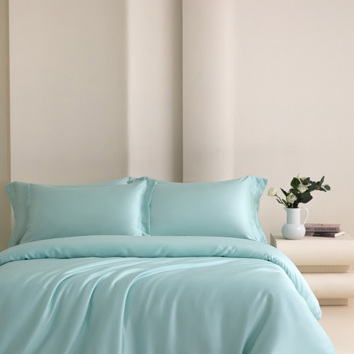 91家纺网 家纺一手货源 找家纺 禧澜庭 2026新款纯色夏季凉感天丝四件套莱赛尔纤维冰丝四件套 云朵蓝