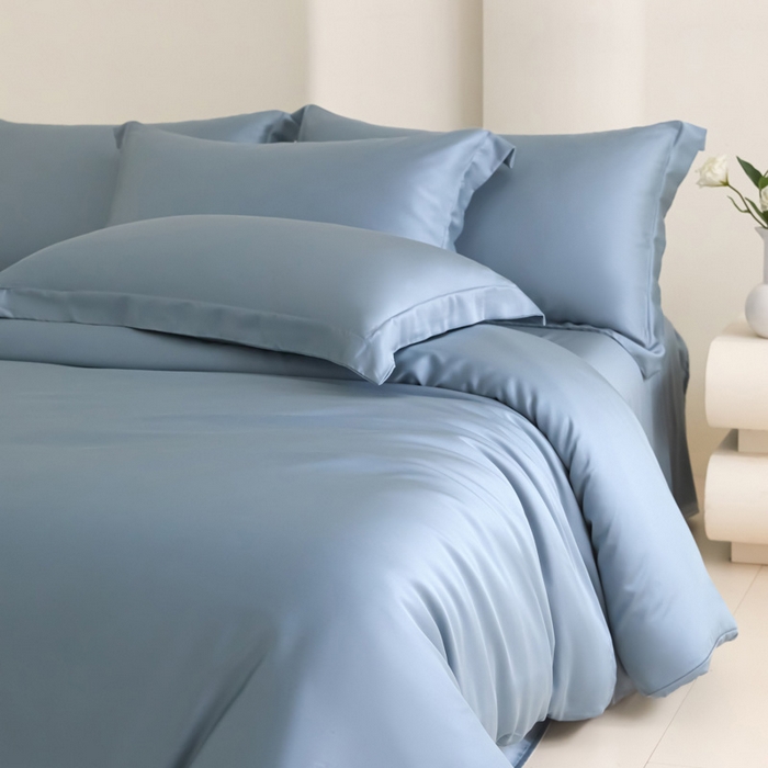 91家纺网 家纺一手货源 找家纺 禧澜庭 2026新款纯色夏季凉感天丝四件套莱赛尔纤维冰丝四件套 静雅蓝