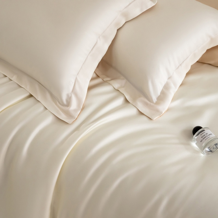 91家纺网 家纺一手货源 找家纺 禧澜庭 2026新款纯色夏季凉感天丝四件套莱赛尔纤维冰丝四件套 玉乳香槟