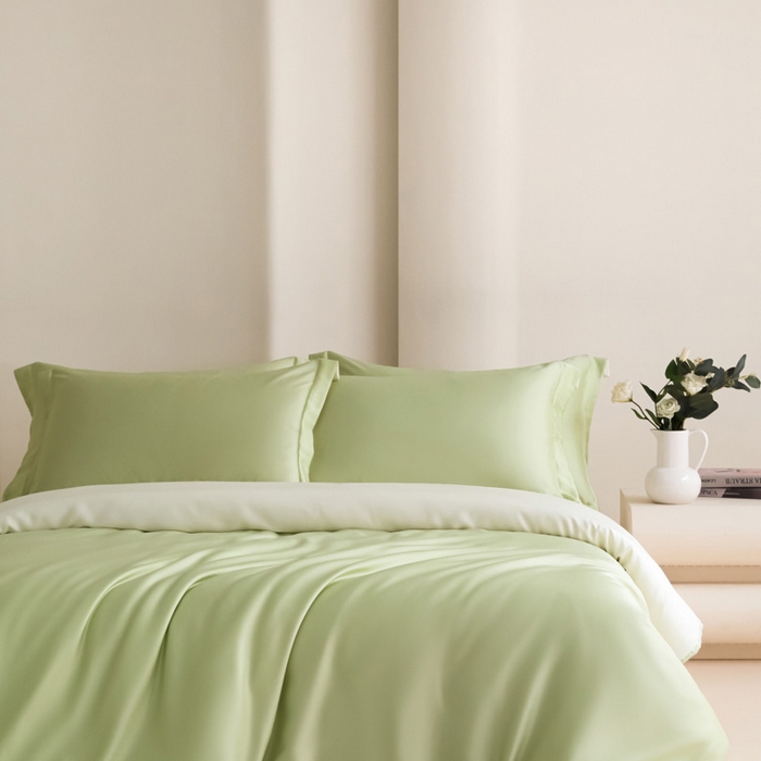 91家纺网 家纺一手货源 找家纺 禧澜庭 2026新款纯色夏季凉感天丝四件套莱赛尔纤维冰丝四件套 若草乳白