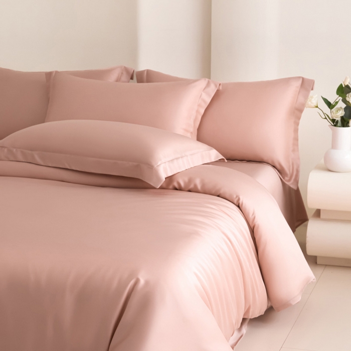 91家纺网 家纺一手货源 找家纺 禧澜庭 2026新款纯色夏季凉感天丝四件套莱赛尔纤维冰丝四件套 莲花粉