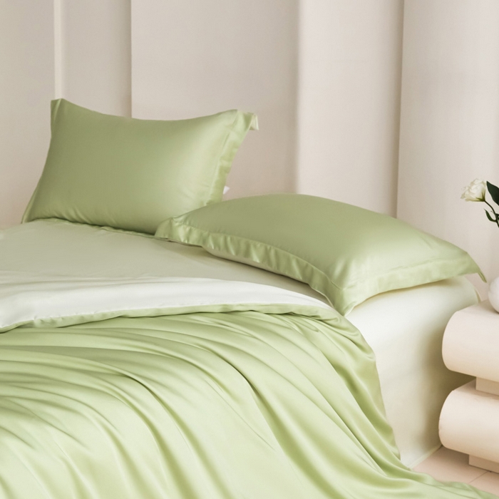 91家纺网 家纺一手货源 找家纺 禧澜庭 2026新款纯色夏季凉感天丝四件套莱赛尔纤维冰丝四件套 若草乳白