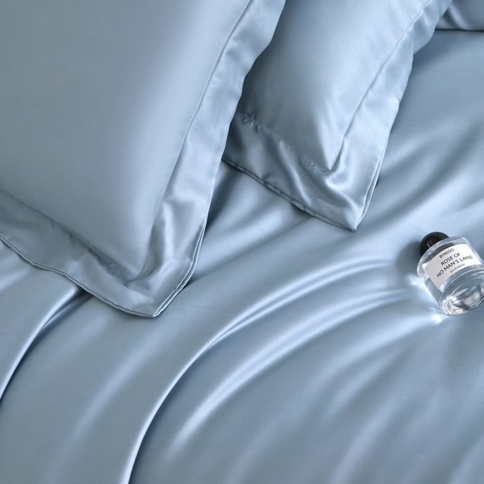 91家纺网 家纺一手货源 找家纺 禧澜庭 2026新款纯色夏季凉感天丝四件套莱赛尔纤维冰丝四件套 静雅蓝