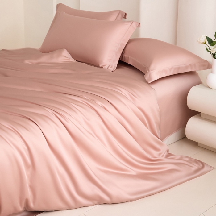 91家纺网 家纺一手货源 找家纺 禧澜庭 2026新款纯色夏季凉感天丝四件套莱赛尔纤维冰丝四件套 莲花粉