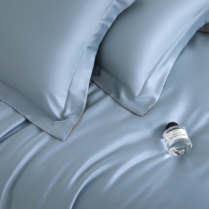 91家纺网 家纺一手货源 找家纺 禧澜庭 2026新款纯色夏季凉感天丝四件套莱赛尔纤维冰丝四件套 雅蓝云灰