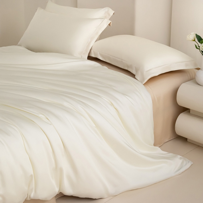 91家纺网 家纺一手货源 找家纺 禧澜庭 2026新款纯色夏季凉感天丝四件套莱赛尔纤维冰丝四件套 玉乳香槟