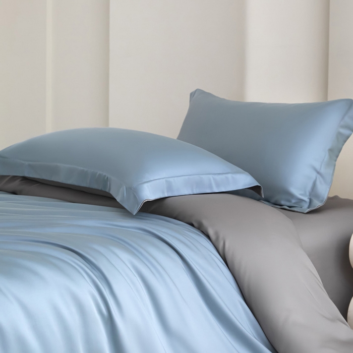 91家纺网 家纺一手货源 找家纺 禧澜庭 2026新款纯色夏季凉感天丝四件套莱赛尔纤维冰丝四件套 雅蓝云灰