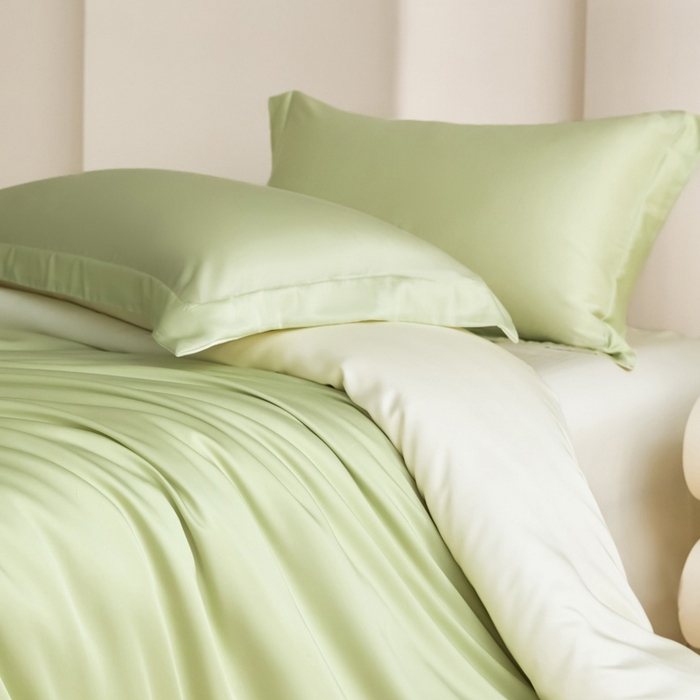 91家纺网 家纺一手货源 找家纺 禧澜庭 2026新款纯色夏季凉感天丝四件套莱赛尔纤维冰丝四件套 若草乳白