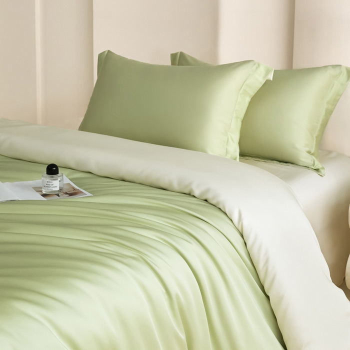 91家纺网 家纺一手货源 找家纺 禧澜庭 2026新款纯色夏季凉感天丝四件套莱赛尔纤维冰丝四件套 若草乳白