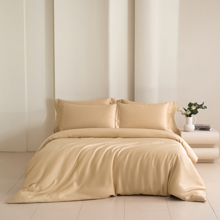 91家纺网 家纺一手货源 找家纺 禧澜庭 2026新款纯色夏季凉感天丝四件套莱赛尔纤维冰丝四件套 香香槟