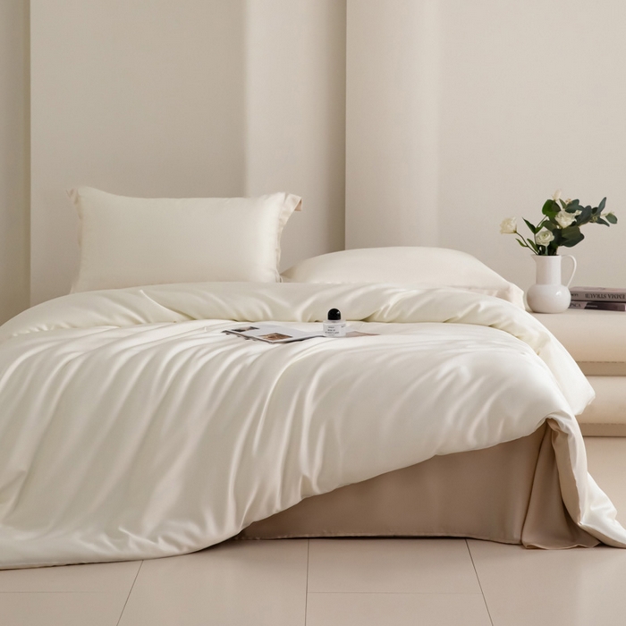 91家纺网 家纺一手货源 找家纺 禧澜庭 2026新款纯色夏季凉感天丝四件套莱赛尔纤维冰丝四件套 玉乳香槟